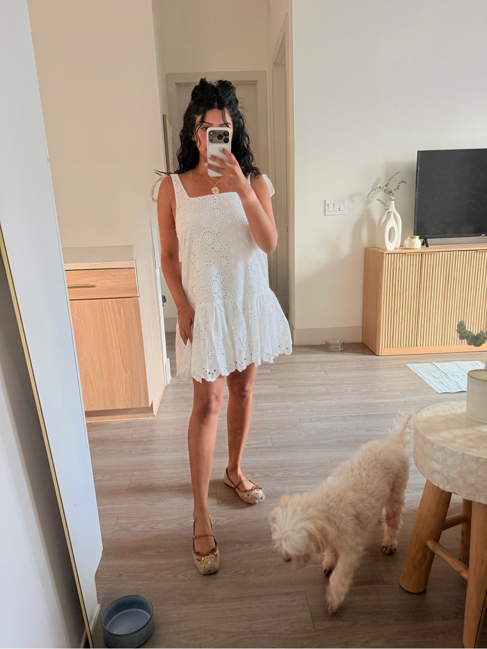 White Eyelet Tie-Shoulder Sundress